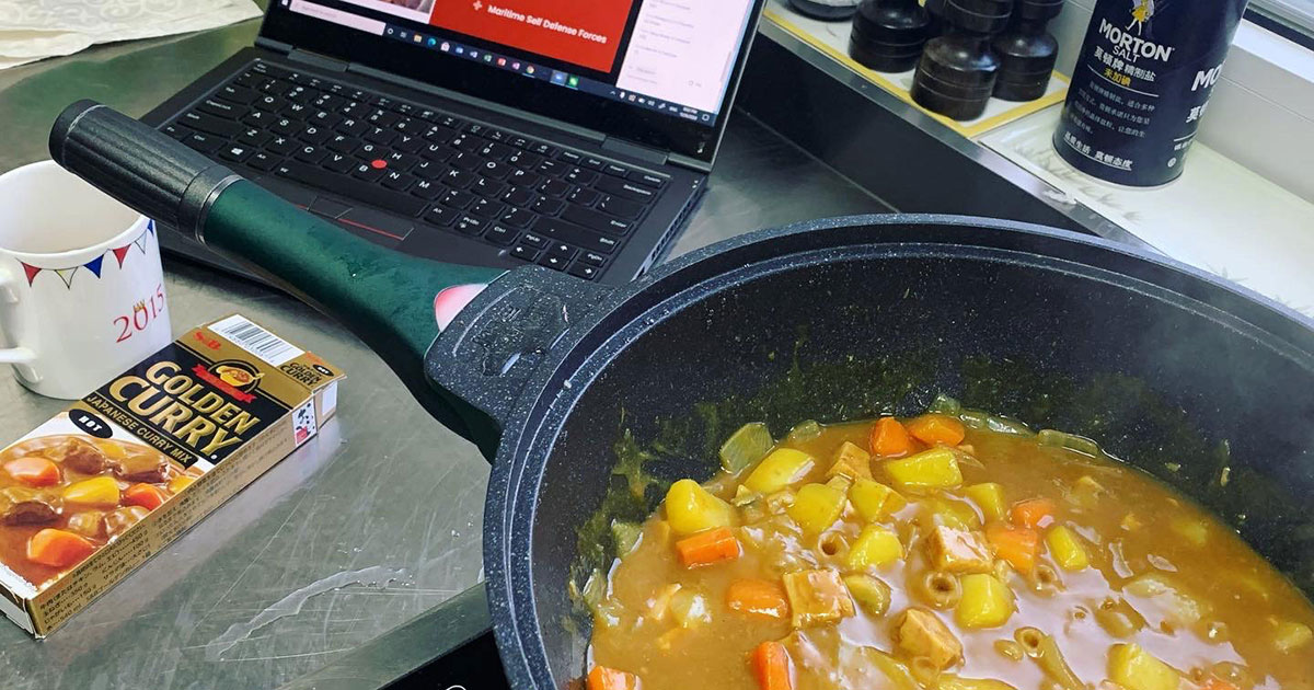 Student cooks Japanese curry