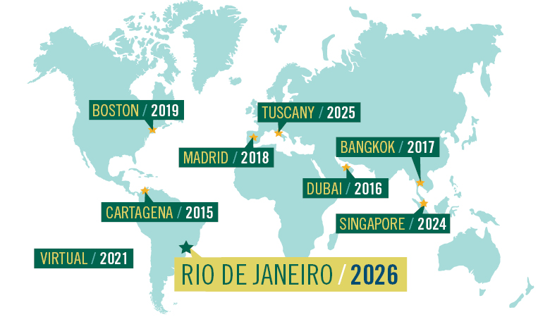 Babson Connect Worldwide Map of prior locations highlighting Rio in 2026