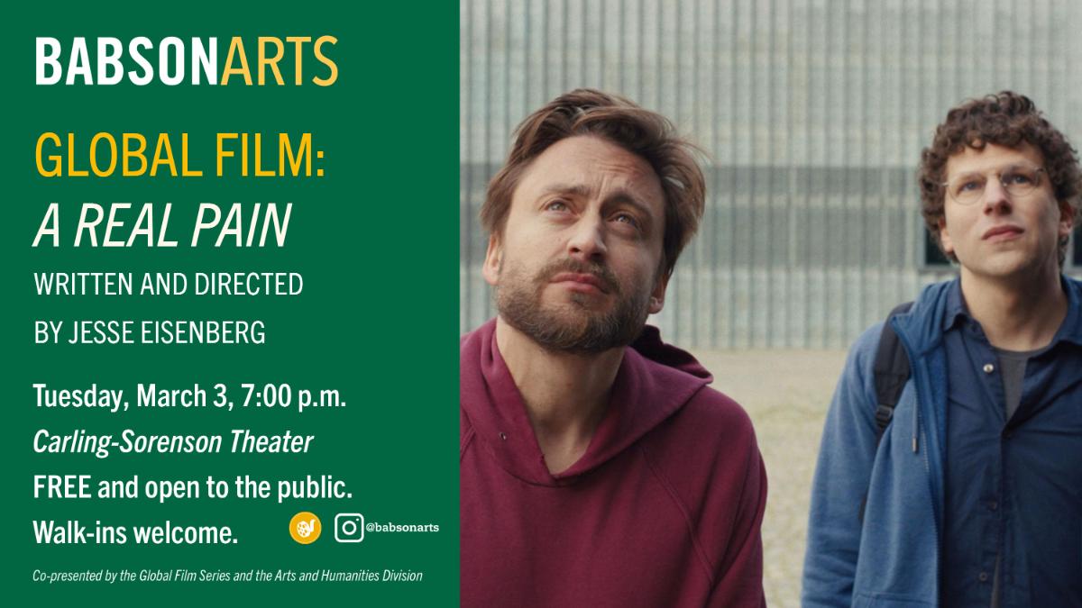 A Real Pain Global Film screening A graphic advertising Global Film screening A Real Pain