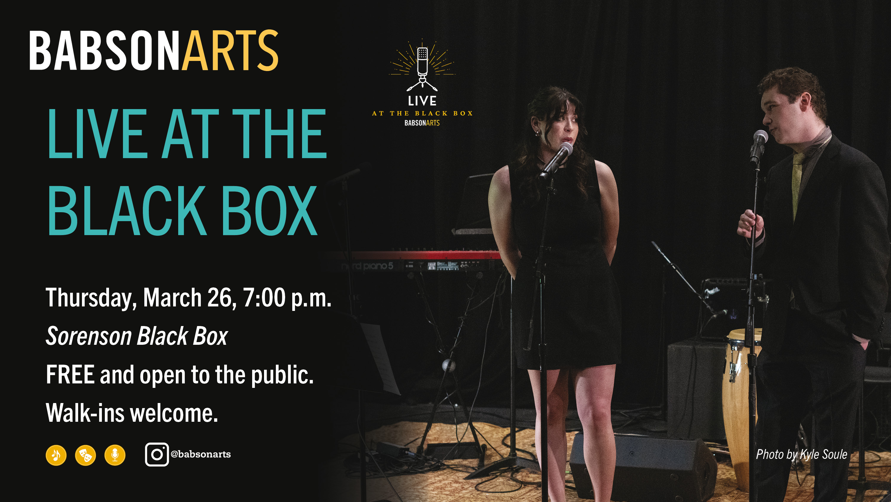 Live at the Black Box Spring 2026 a graphic advertising Live at the Black Box performance event