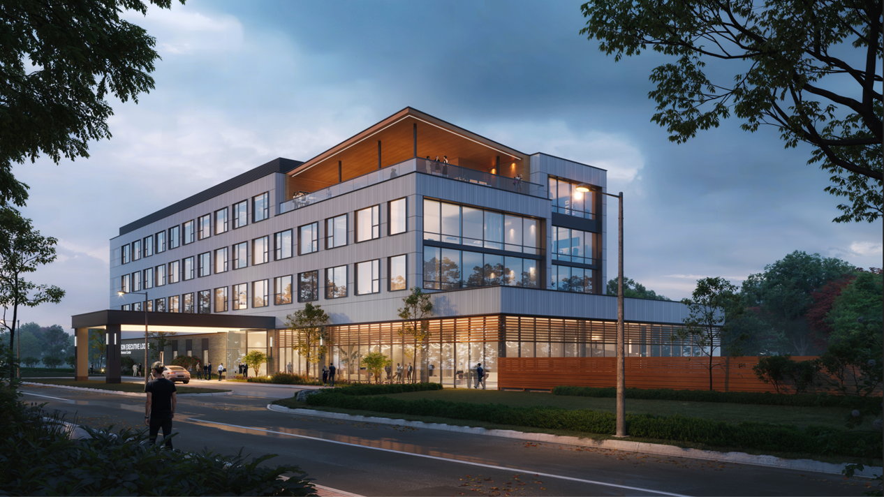 A rendering of the ELCC outside at night