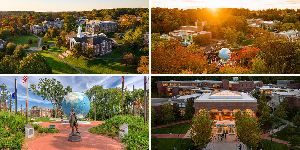 Grid of four photos from Babson campus in Wellesley