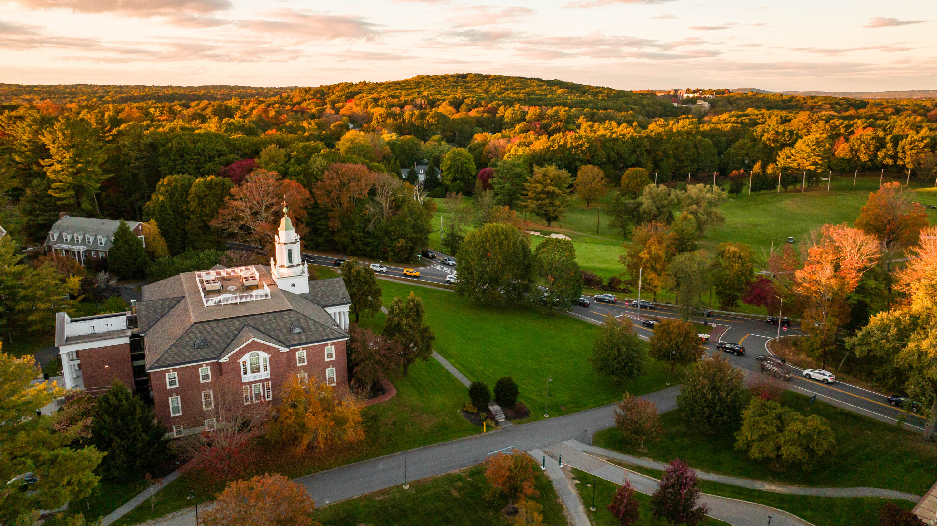 Babson Campus Drone Shot at Sunset