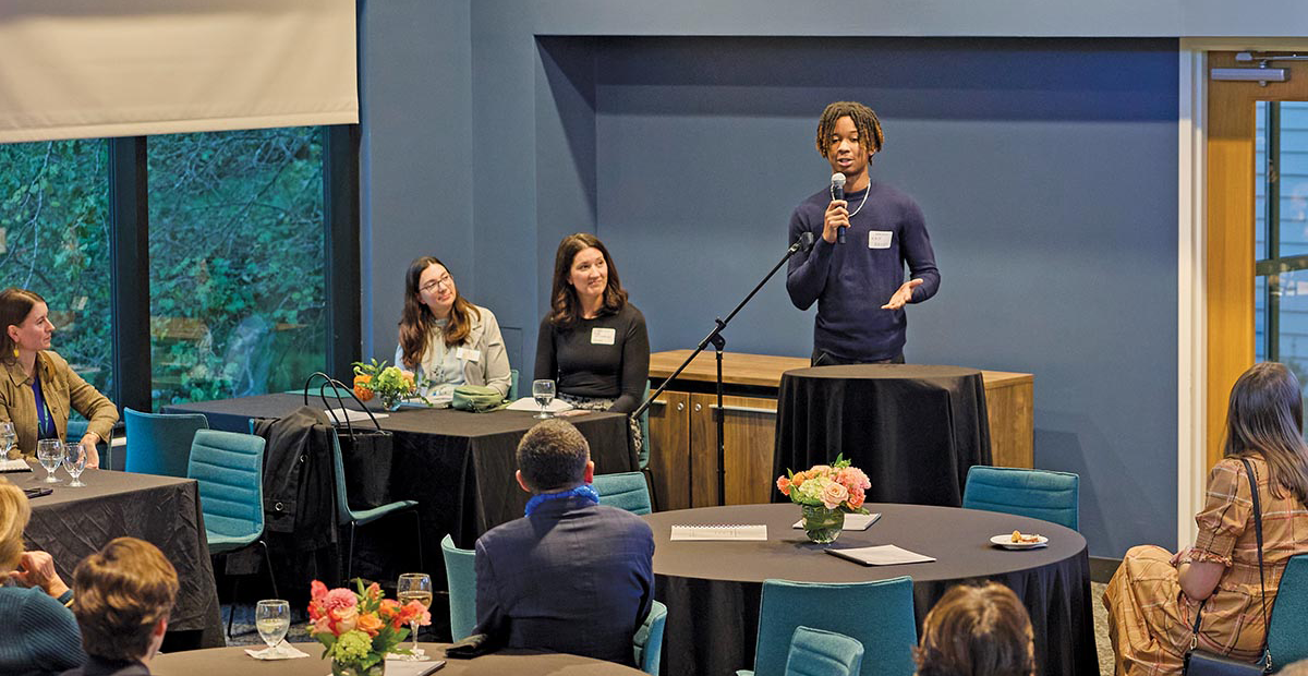 A student presenting